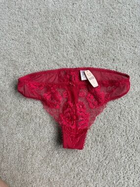 Victoria's Secret Red Floral Lace Thong Panty